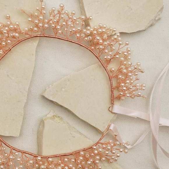 Nox Accessories - ROSE GOLD COLOR Crystal white pearl bunches Handmade Women's Headbands HM300094